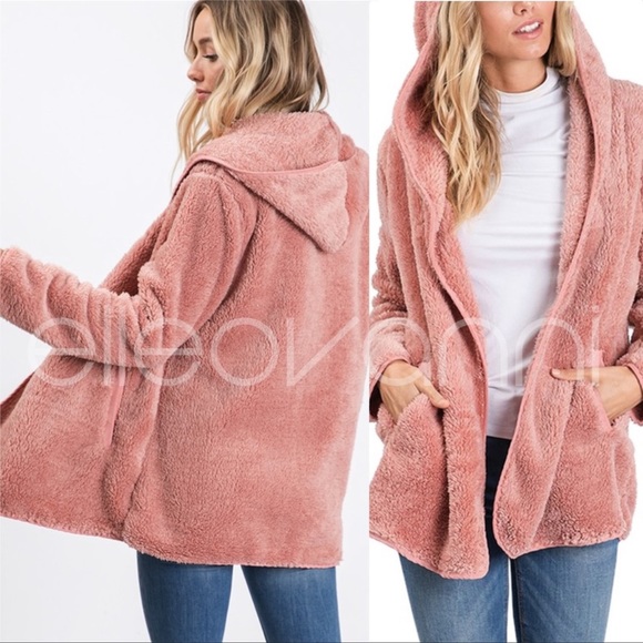 Sweaters - So Soft Cardigan Sweater Jacket With Hood In Mauve Color